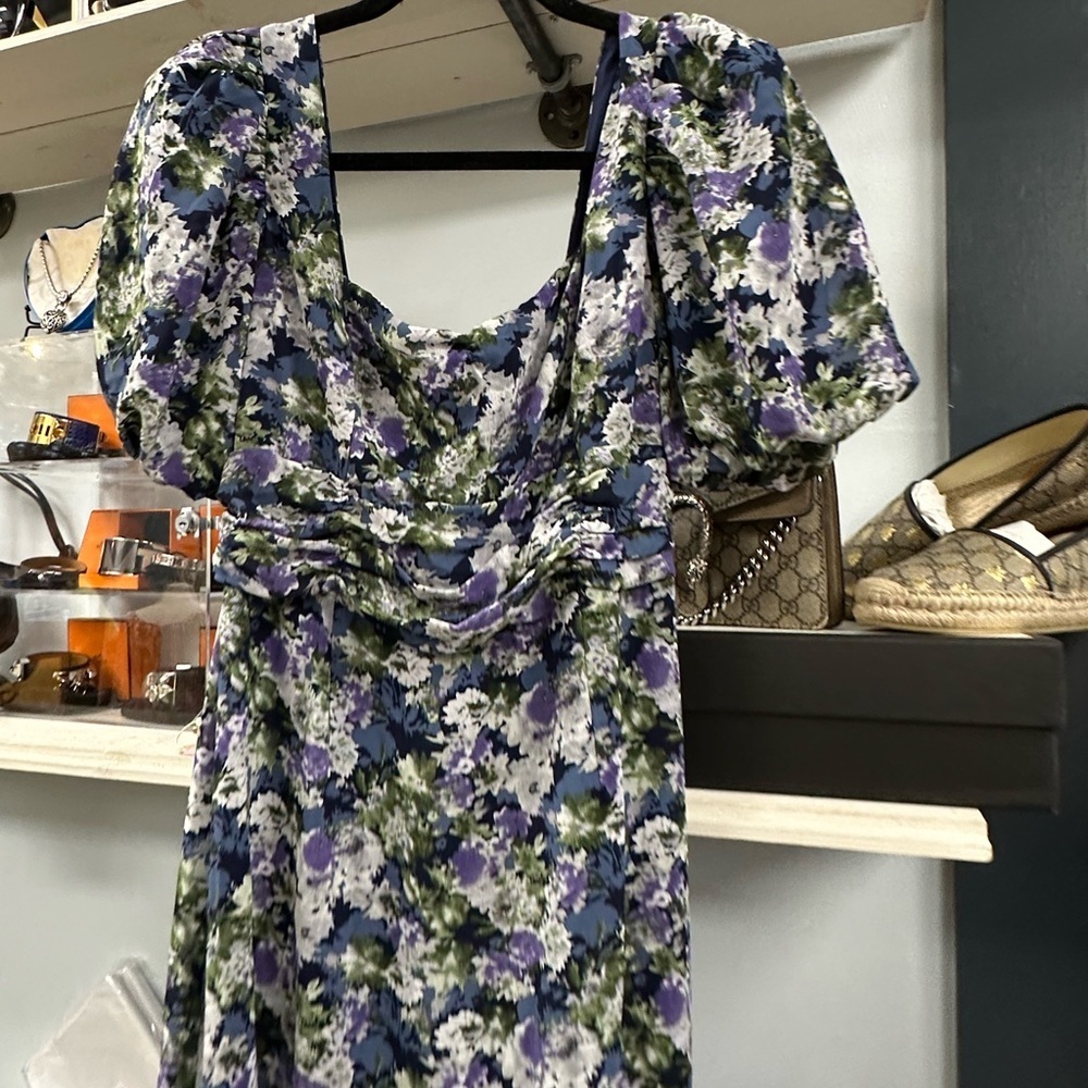 ASTR the Label Blue Floral Puff Sleeve Midi Dress - Size M - Picture 4 of 6